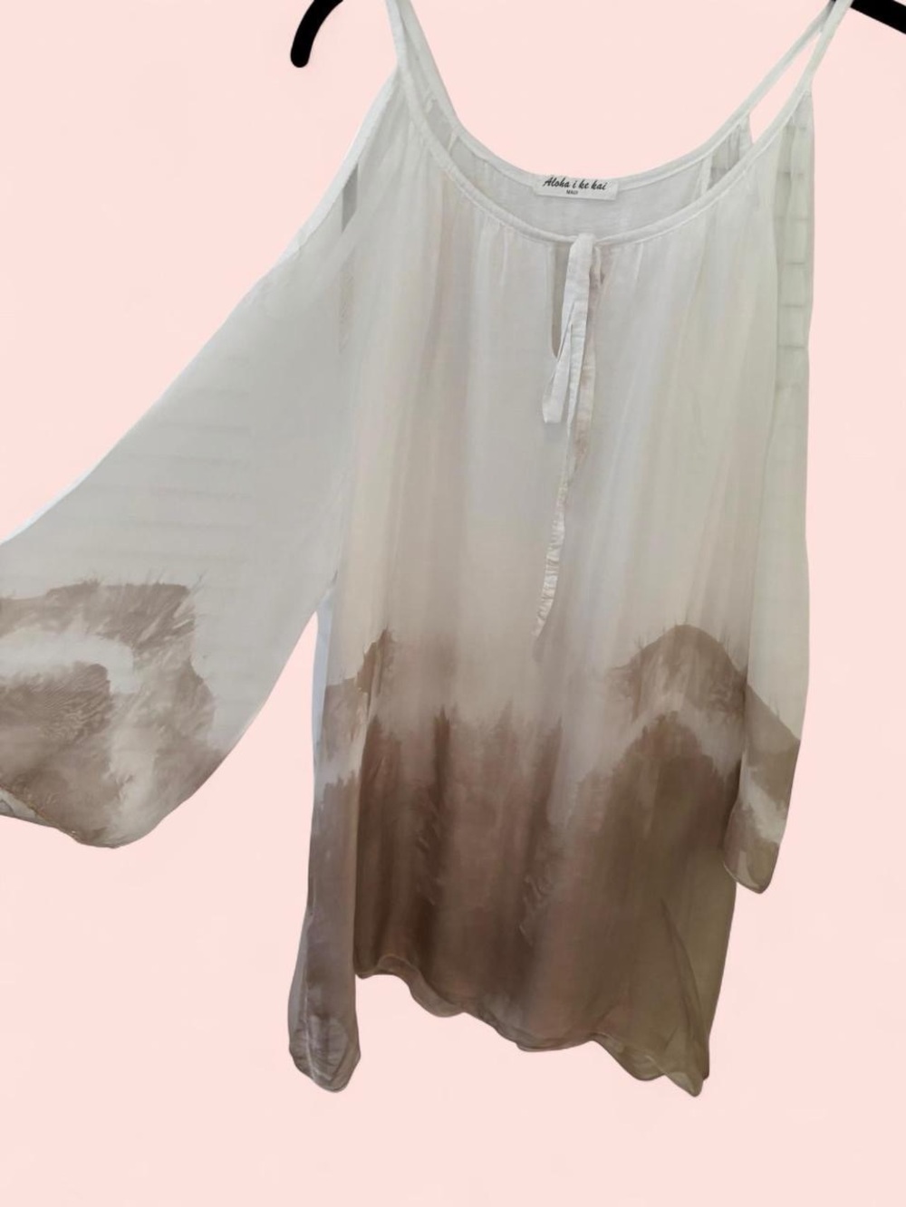 Women's White to Brown Ombre Cold-Shoulder Blouse